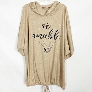 AMANA Womens Top 2X Relaxed Comfort Lounge Casual Stretch Minimalist Neutral